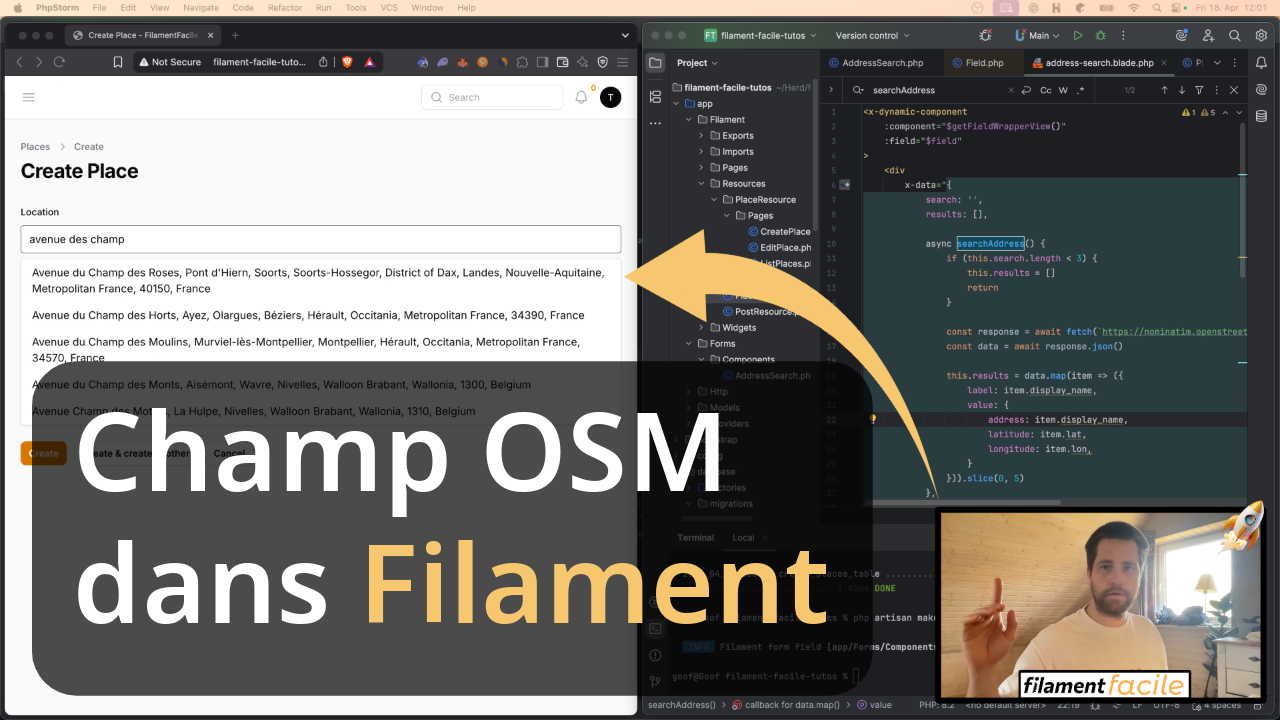 Créer un champ personnalisé Filament pour rechercher des adresses avec OpenStreetMap
