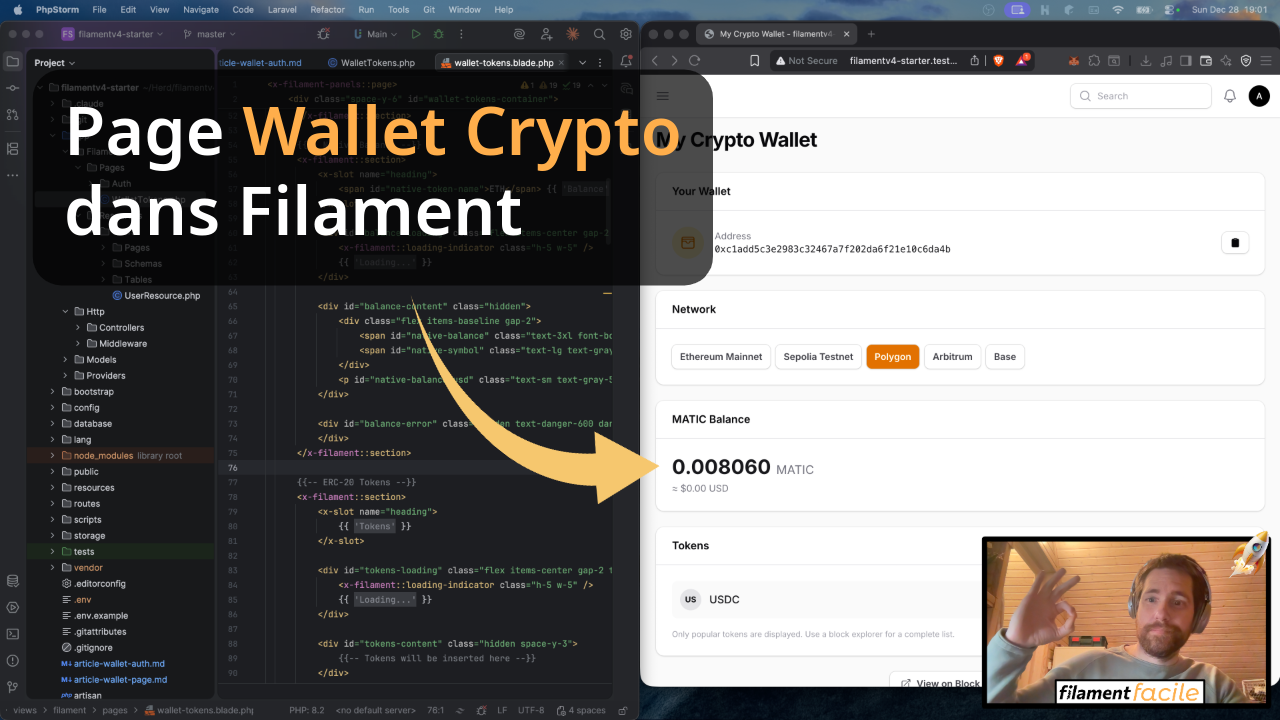 Afficher les tokens crypto d'un utilisateur dans Laravel Filament
